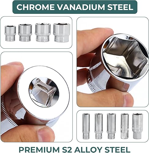 Miniatura 4 de Juego de herramientas mecánicas de 124 piezas, 14" y 38" y 12" unidad, forja CR-V, con estuche de almacenamiento