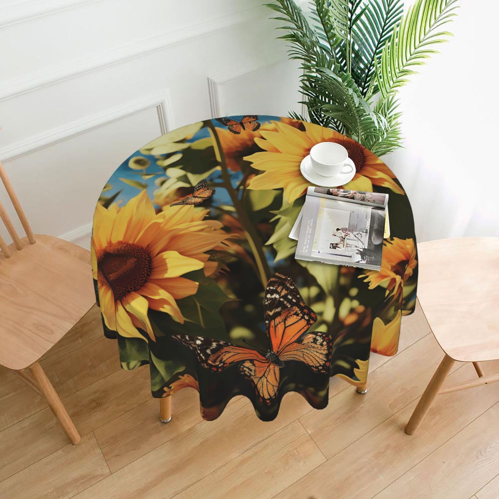 Nappe ronde de qualité supérieure style rustique avec motifs de tournesols éclatants