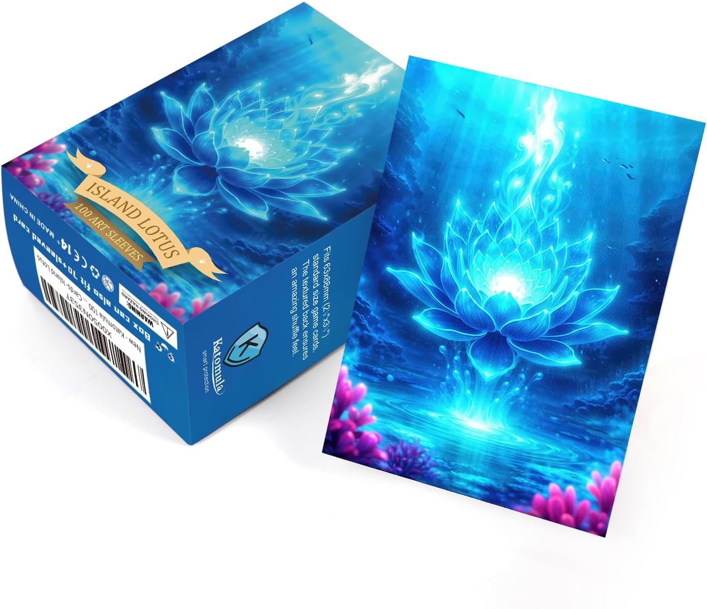 Katomula 100 MTG Card Sleeves with 100 Inner Sleeve, Textured Back Art Sleeves, Fit Standard Size Cards- Island Lotus