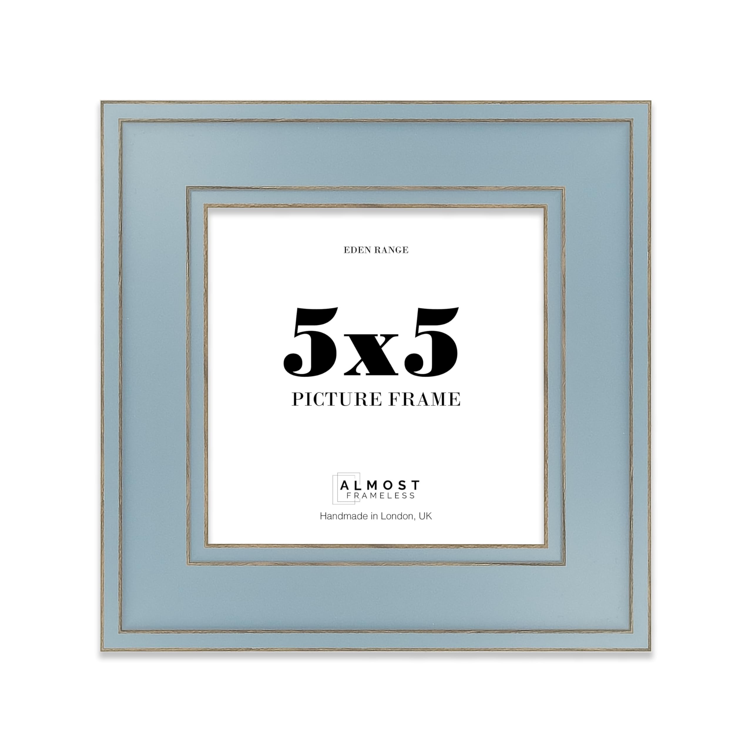 5x5 Cornflower Blue Picture Frame - Shabby Chic Photo Frame with Distressed Finish, Gold Trim, Wall Hooks and Kickstand, 37mm Edge - 1 Pack
