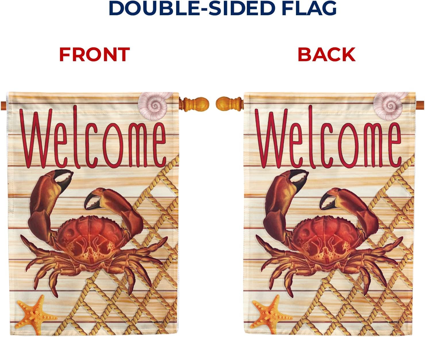 America Forever Welcome Crab House Flag 28 x 40 inch Double Sided Coastal Nautical Tropical Seashell Yard Outdoor Decorative Marine Life Beach Flag