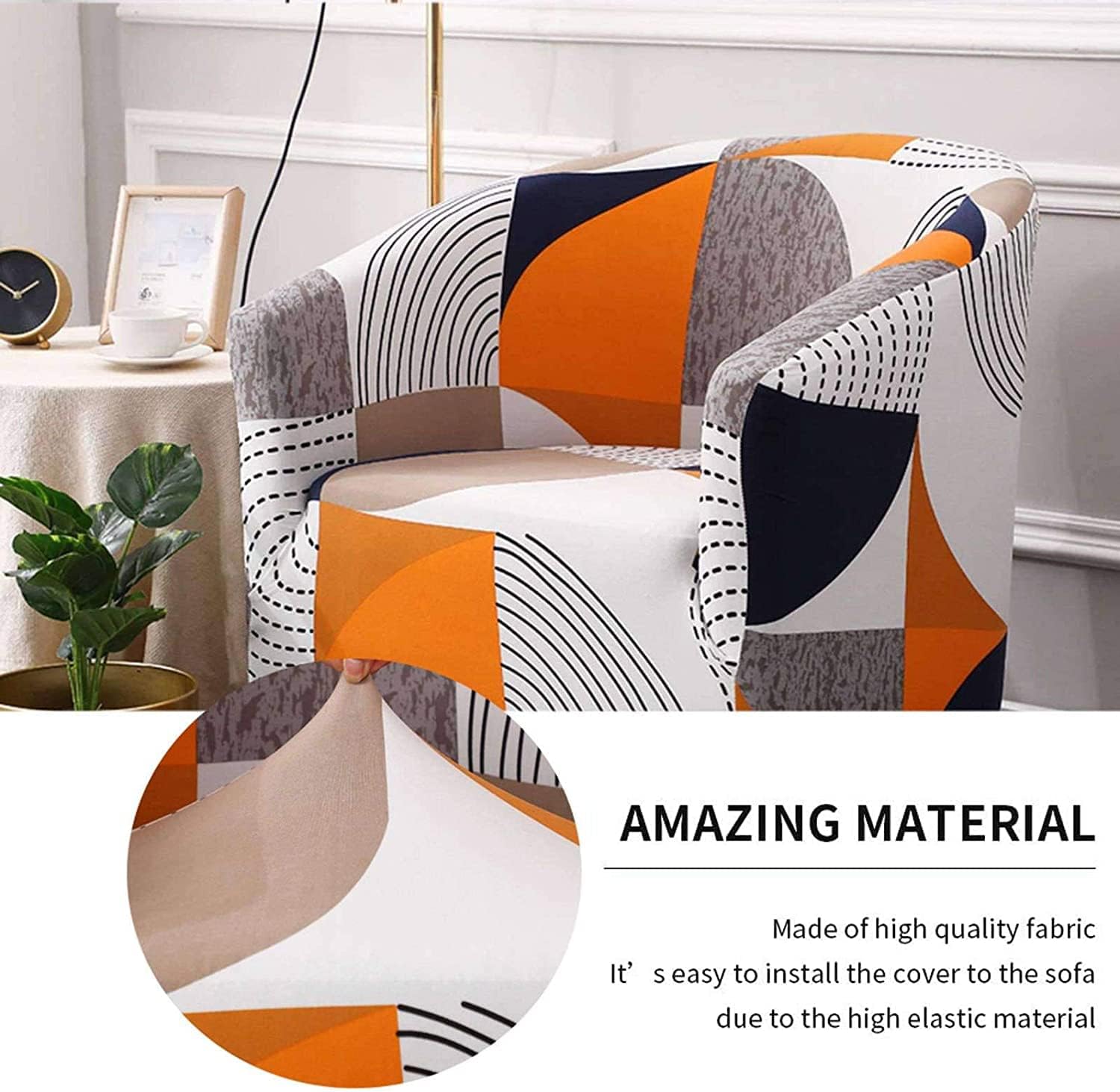 Tub Chair Cover for Armchairs, Universal Modern Stretch Club Chair Slipcover Printed Chair Slipcover Protective Armchair Cover for Home Office Reception-A