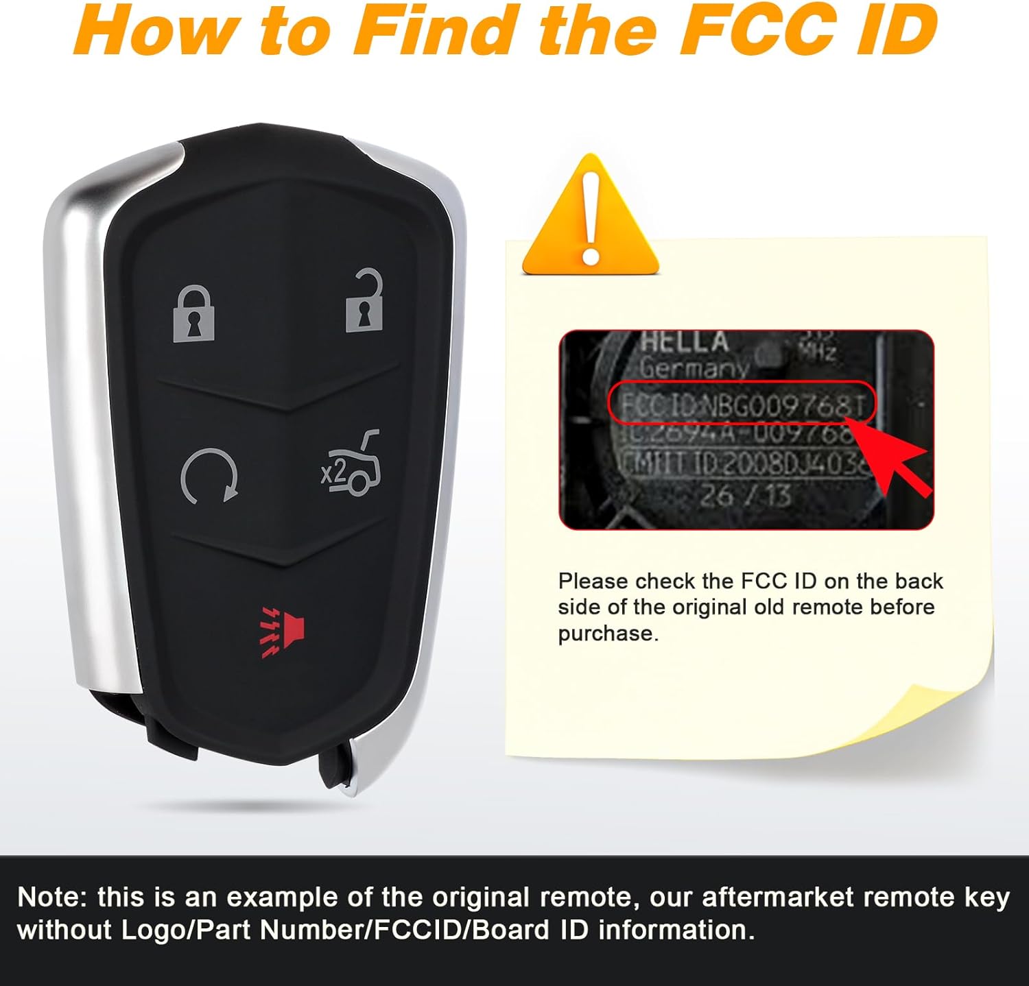 Yewong Upgraded Proximity Smart Key fob for Cadillac SRX ATS ELR XTS 2010 2011 2012 2013 2014 2015 FCCID NBG009768T 22865375 315MHz 5 Buttons