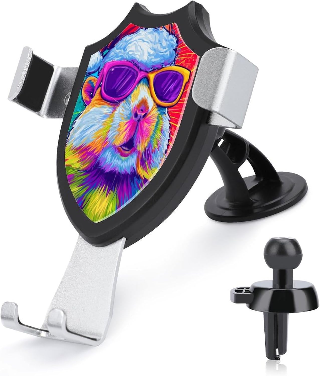 Hamster Wearing Santa Hat with Sunglasses Car Phone Holder Mount Triangle Clip Base Air Vent Cell Phone Car Mount Automotive Accessories for 4-6 Inches Cell Smartphones