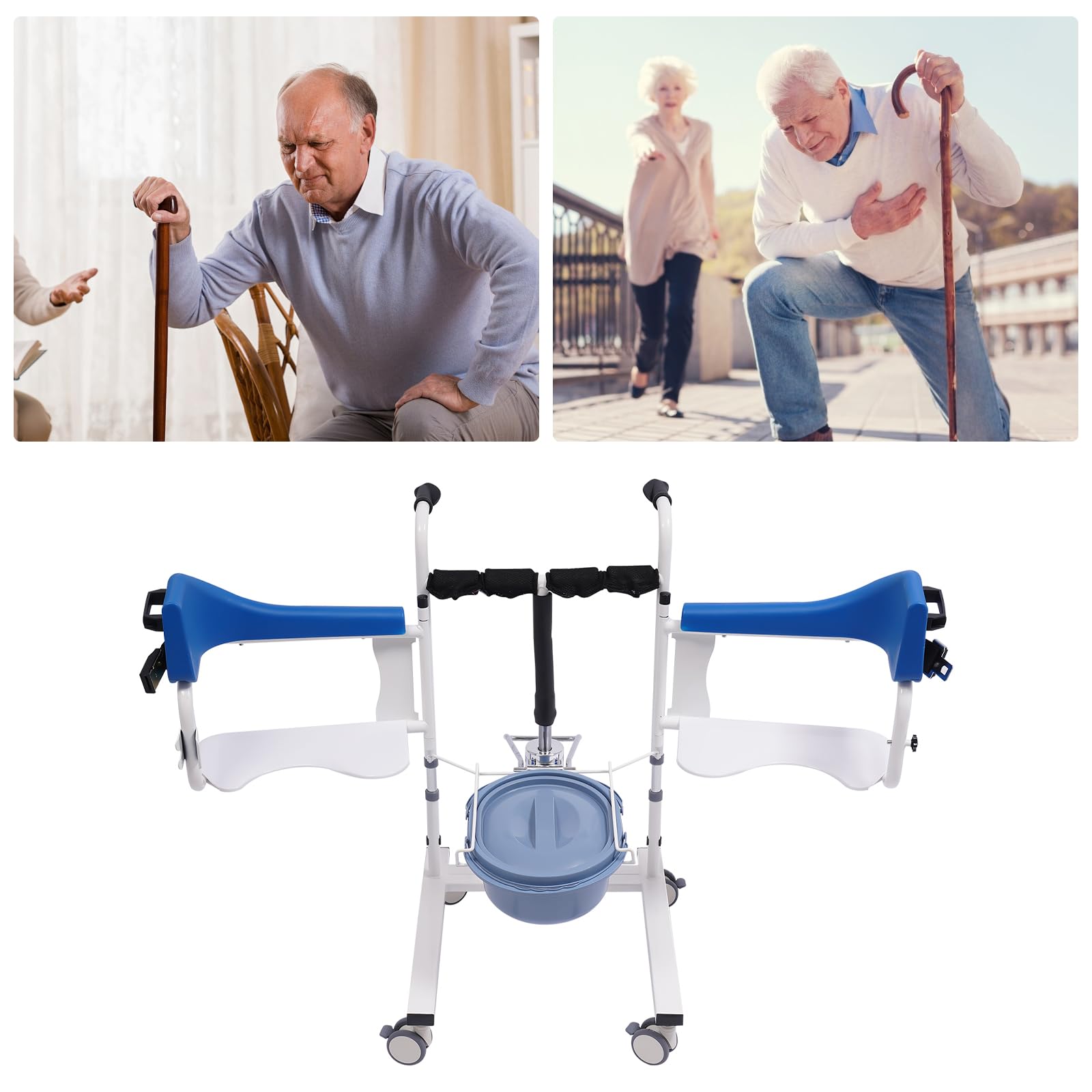 LUKSFIH 198.4lbs Hydraulic Patient Lift Chair, Nursing Transfer Chair Potty for Elderly, Patient Lift with 180° Split Seat Cushion for Home Hospital Elderly Disabled, Adjustable Height