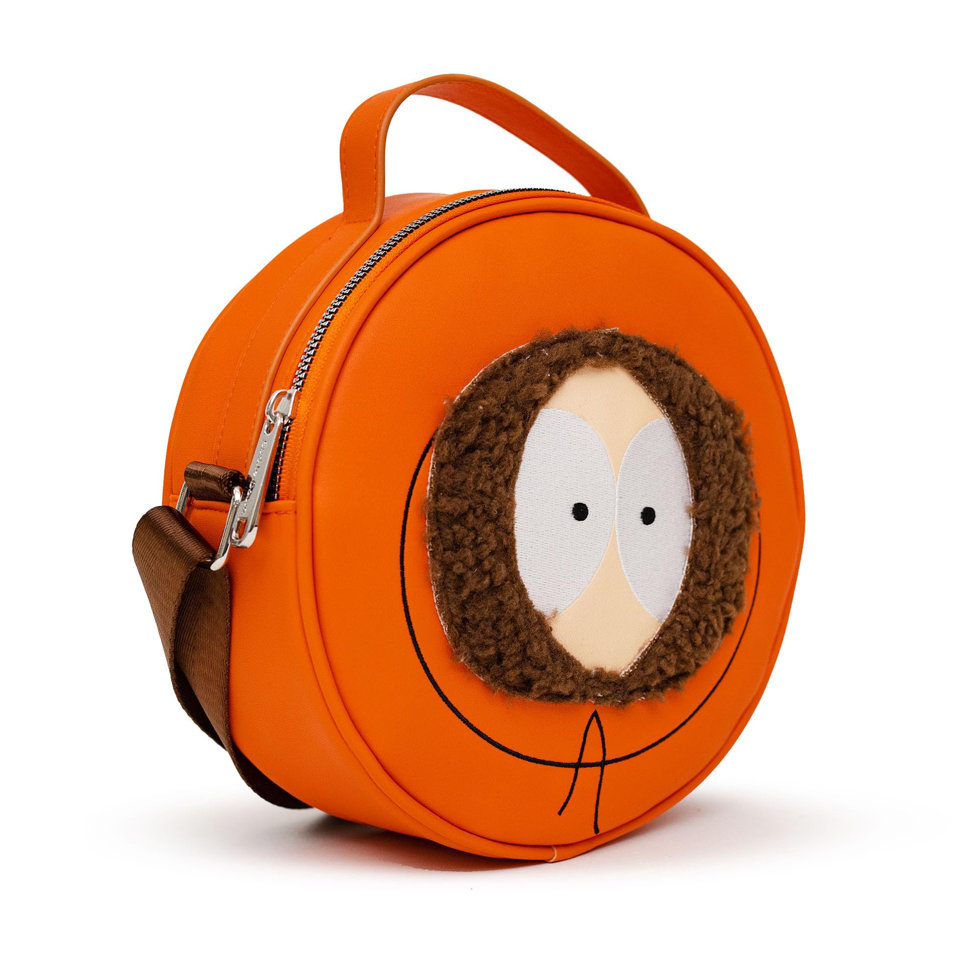 Bolso central de comedia, cruzado, redondo, South Park Kenny Face Close Up con piel y bordado, naranja, cuero vegano, Naranja 2