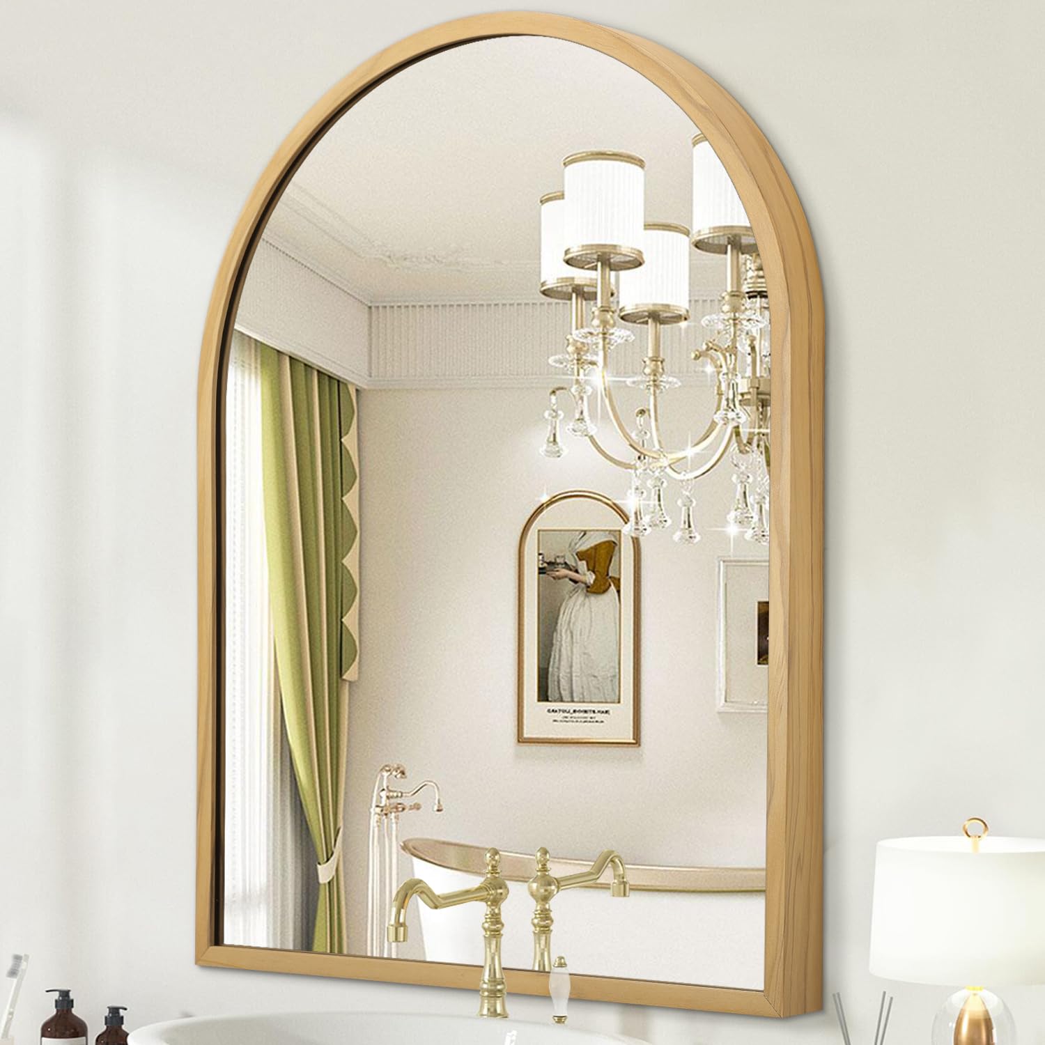 HLFMVWE Arched Bathroom Mirror, 40 x 30cm Arch Metal Framed Mirror for Wall, Decor Vanity Mirror for Living Room Bedroom Entryway