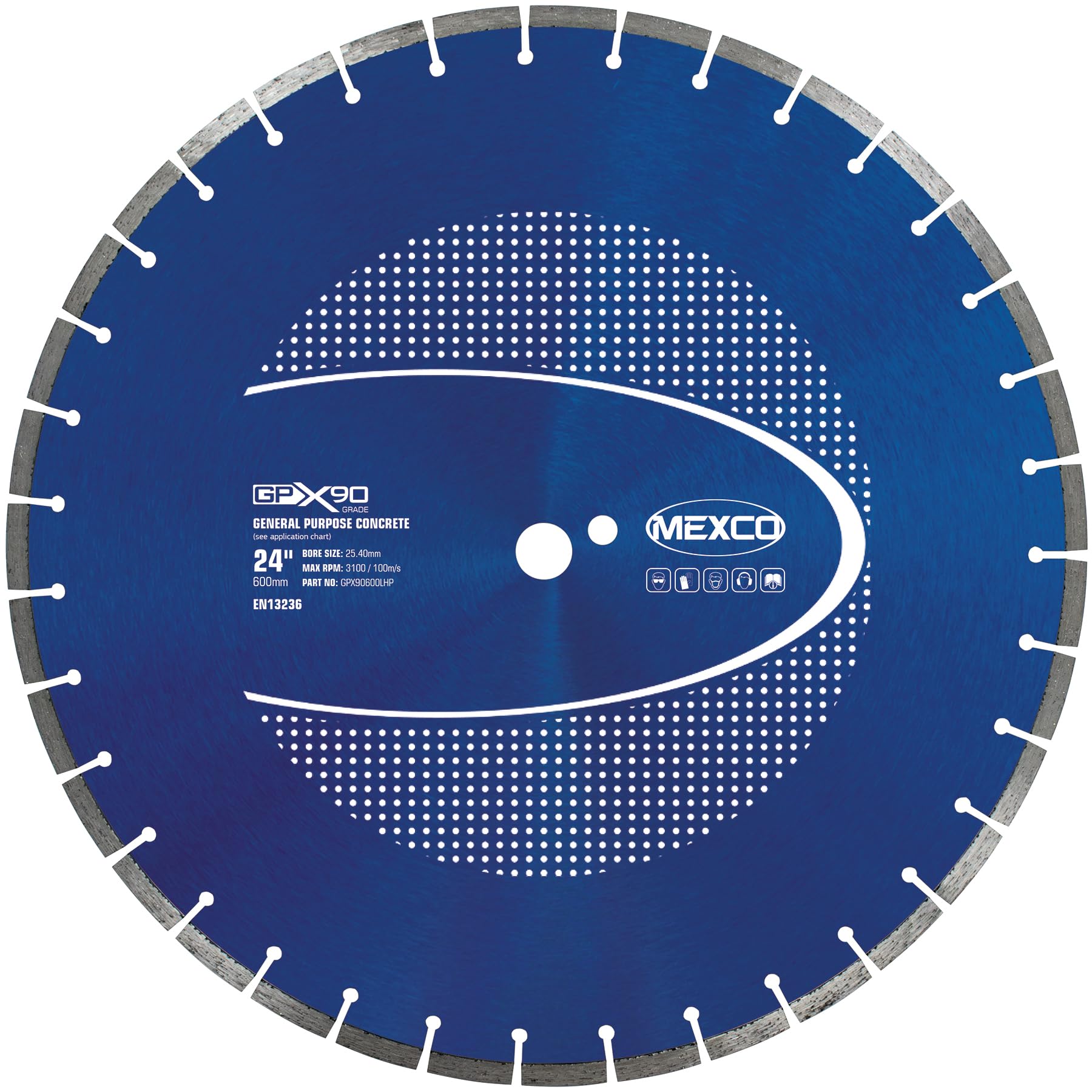 Mexco GPX90 General Purpose Diamond Blade, High-Performance Cutting Disc for Non-Abrasive Concrete Materials – 600mm, 10mm Segment Height, 25.4mm Bore