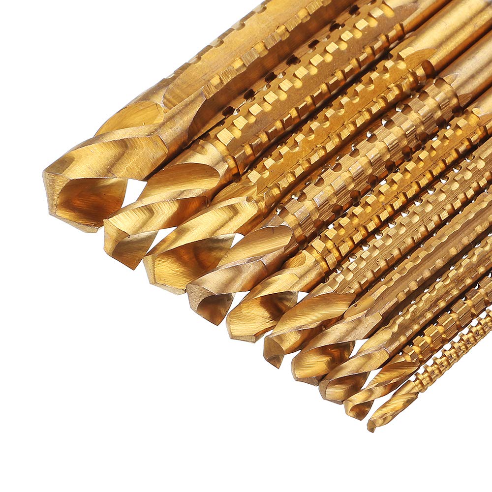 10Pcs 3-13Mm Hss Juego de brocas helicoidales revestidas de titanio Broca de ranura de corte de metal de madera