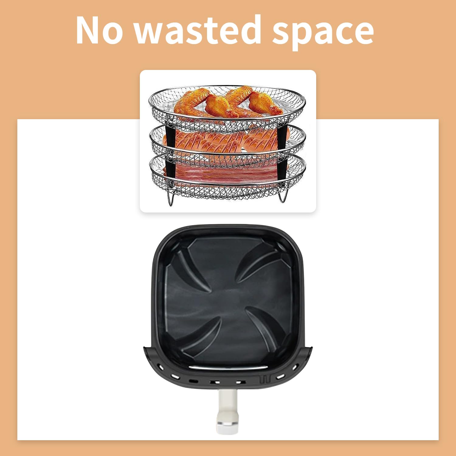Estantes para freidora de aire de acero inoxidable, 11 piezas, accesorios universales para freidora de aire, estantes deshidratadores apilables de 3 capas con cepillo de aceite y abrazadera, bandeja 3