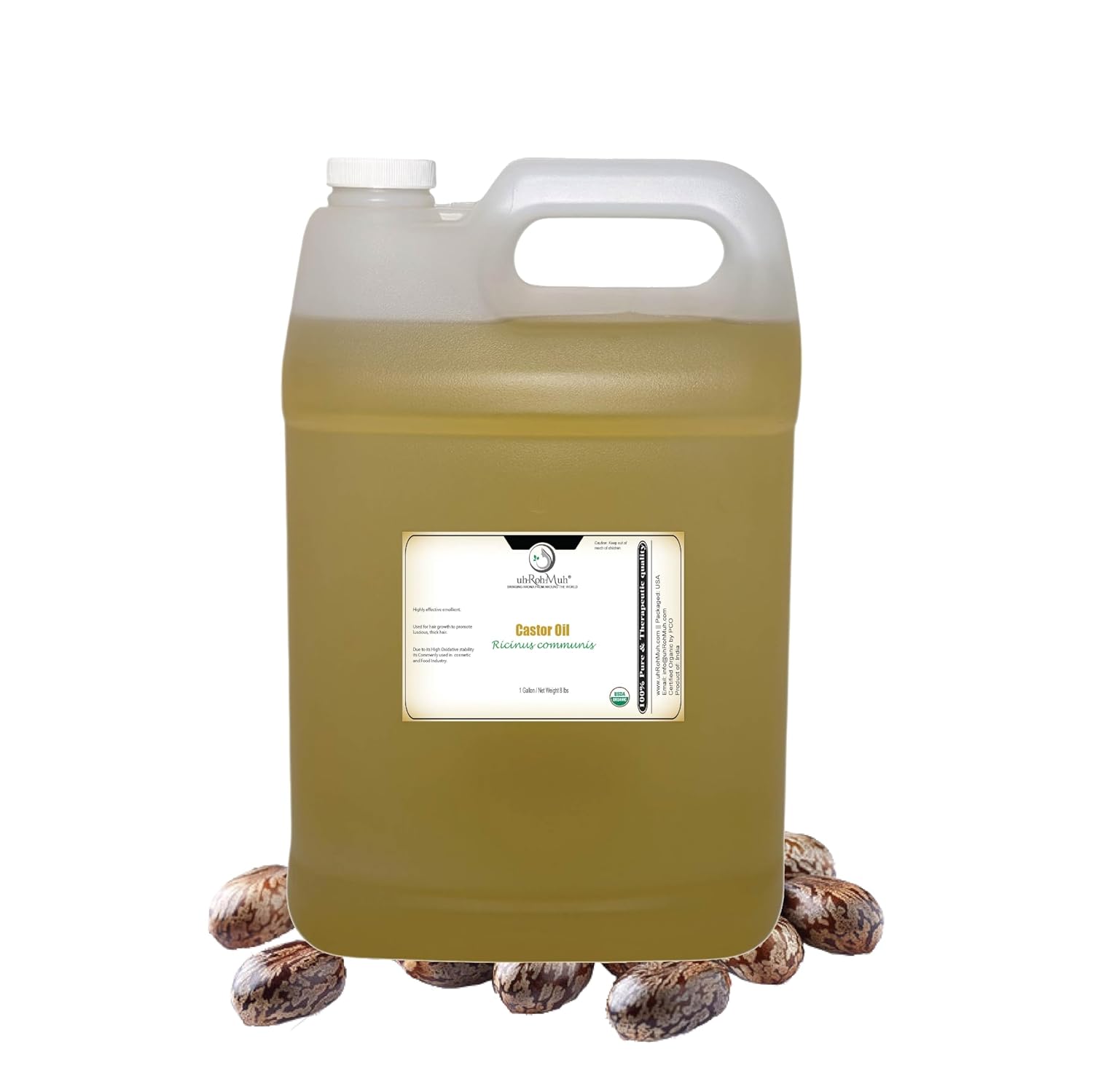 uh*Roh*Muh Pure Organic Castor Oil | USDA Certified Caster Oils in Plastic Bottle | Cold Pressed Caster Oil For Hair Growth, Eyelashes, Eyebrows & Skin | India | 1 Gallon (Net Wt. 3.8 kg / 8.4 lb)
