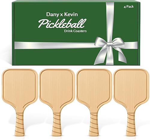 Miniatura 9 de Juego de 4 posavasos de paleta de pickleball – Regalo ingenioso para amantes del pickleball, hombres y mujeres – Madera de abedul premium, Set de