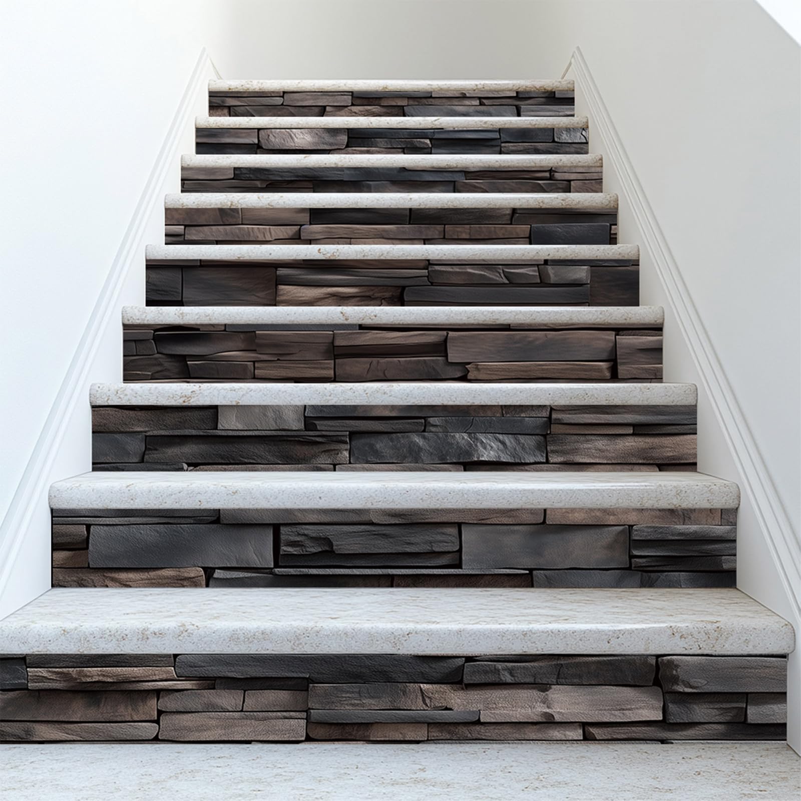PLIGREAT 15 Strips Vintage Brick Stair Decals, Peel and Stick Stair Riser Stickers Shabby Brick Style Murals Decor for Steps 18x100cm Self-Adhesive Vinyl Stair Riser Decals for Home Hotel Decor