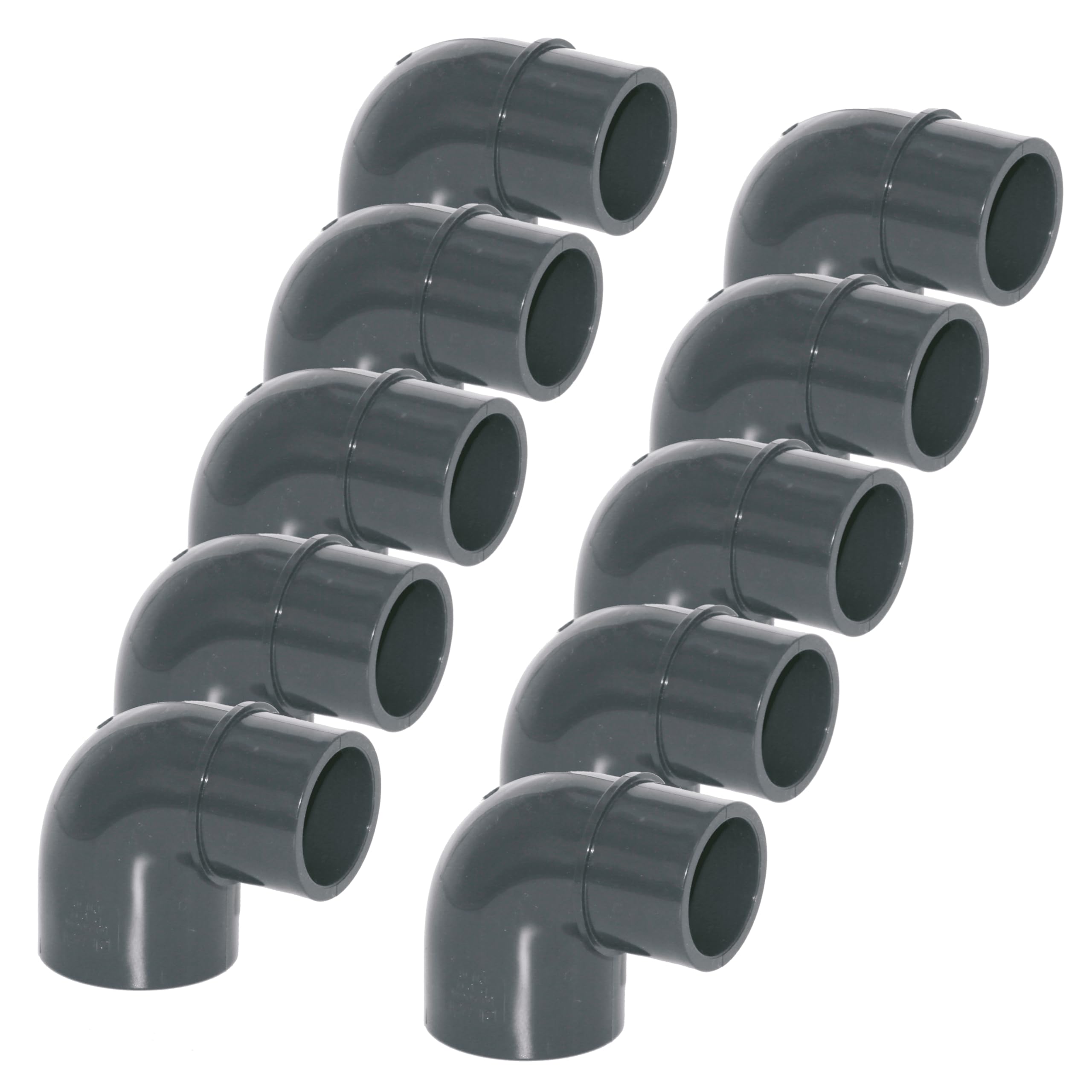 HAF® 10 x złączek z PCW zredukowany kąt 90° z 50 mm x 40/50 mm - łącznik kątowy z szarego PVC U do rur, rur basenowych itp. | Jakość: Made in Europe - Ilość: 10 sztuk