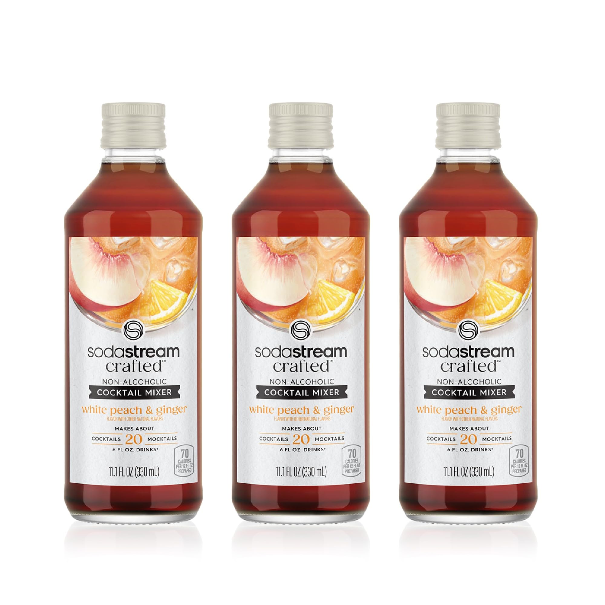 sodastreamCrafted Non Alcoholic Cocktail Mixers, Set of 3 White Peach & Ginger Alcohol Free Fizzy Drinks Mix, Sparkling Fruit Punch & Soft Drinks Maker (3 x 330ml Bottles)