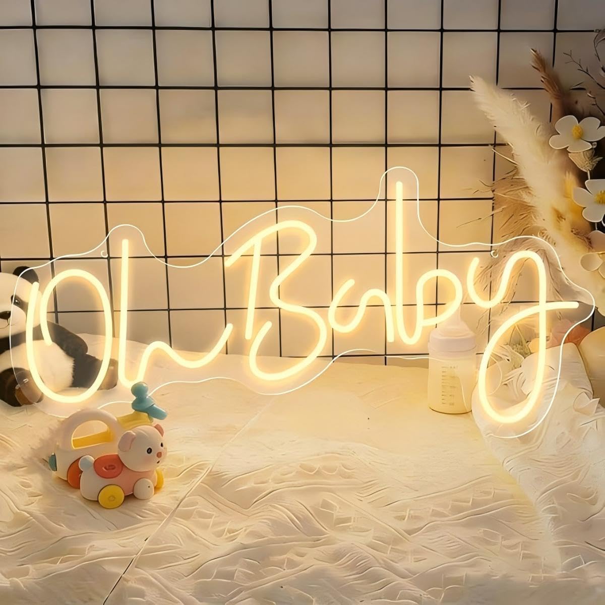 LED Neon Sign "Oh Baby" for Baby Shower Decor, 19.6x8.6 Inch Oh Baby LED Sign USB Powered Neon Light Up Sign for Backdrop Gender Reveal Birthday Party Nursery Room Wall Decor