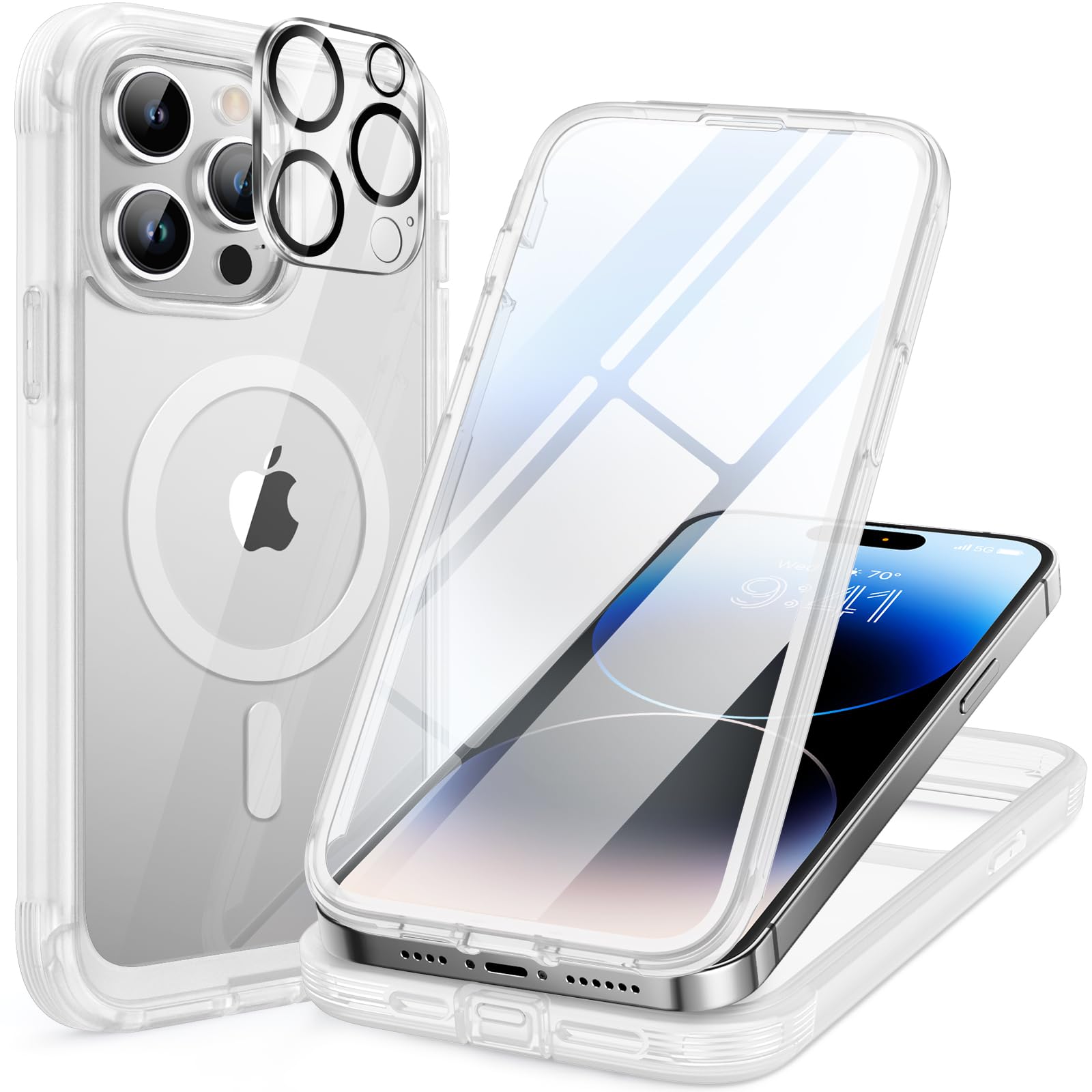 VUP for iPhone 14 Pro Case, [Compatible with Magsafe] Full Body Rugged Case with Built-in [Upgraded Tempered Glass] Screen Protector, Magnetic Phone Case for iPhone 14 Pro Case 6.1" (Frosted Clear)