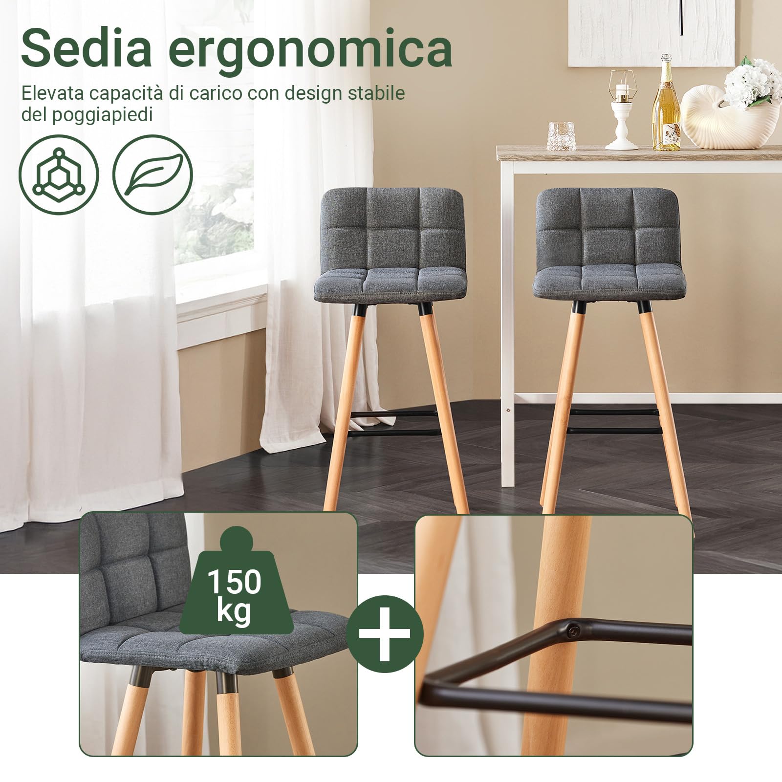SoBuy 2 Sgabelli alti da Bar, seduta curva imbottita h 68cm, 44x92x44cm