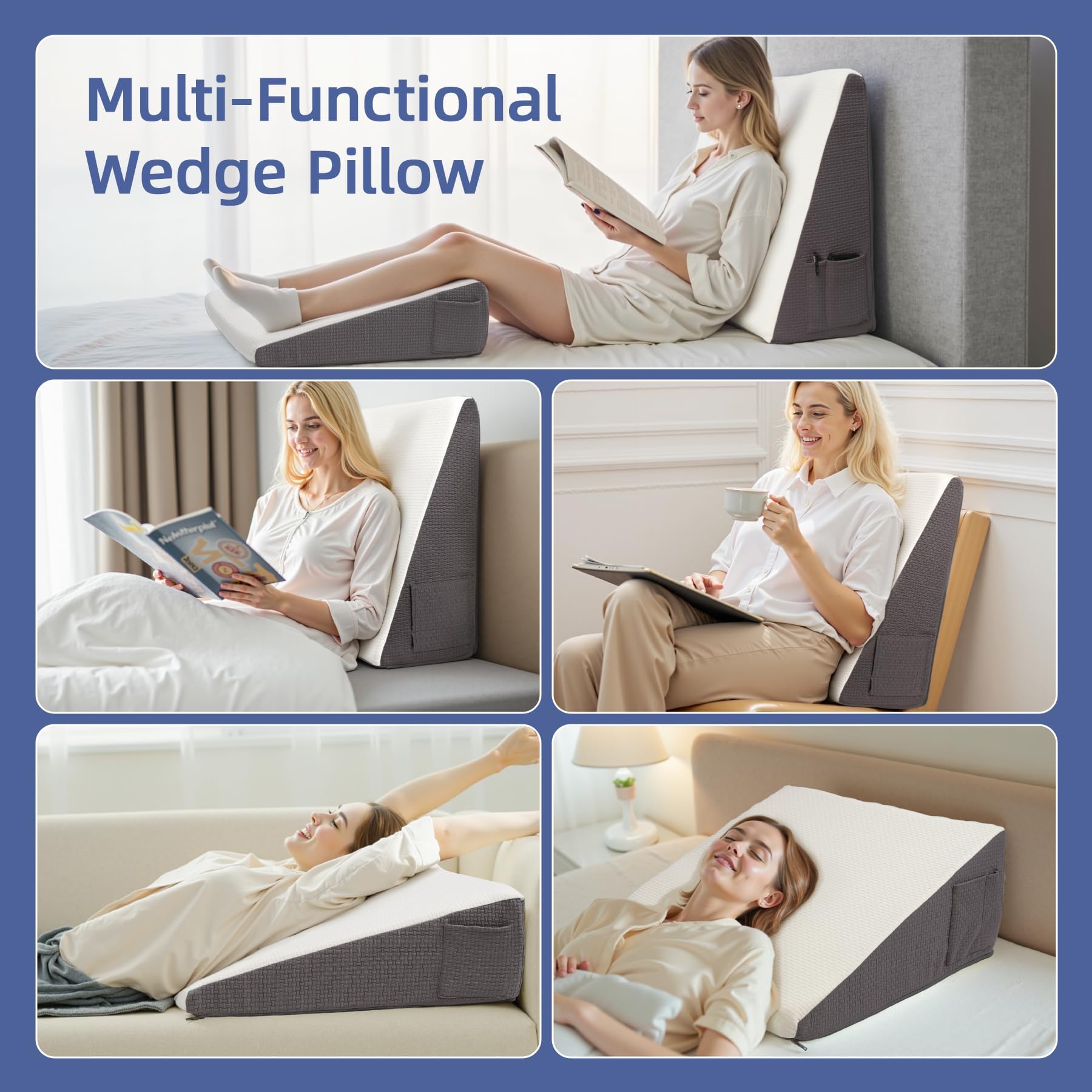 Exsnugy Cuscino a cuneo triangolare rialzato da 19 cm, per alleviare il reflusso acido, per dormire, post chirurgia, sollievo dal mal di schiena, russare, in morbida memory foam e fodera lavabile e