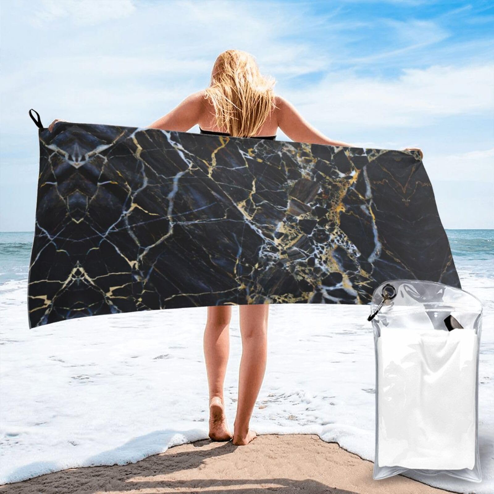 WYCZHY Colored Marble Print Beach Towel Soft Quick Dry For Spa Pool Gym Vacation Travelers Women Men Adults Sauna Gift
