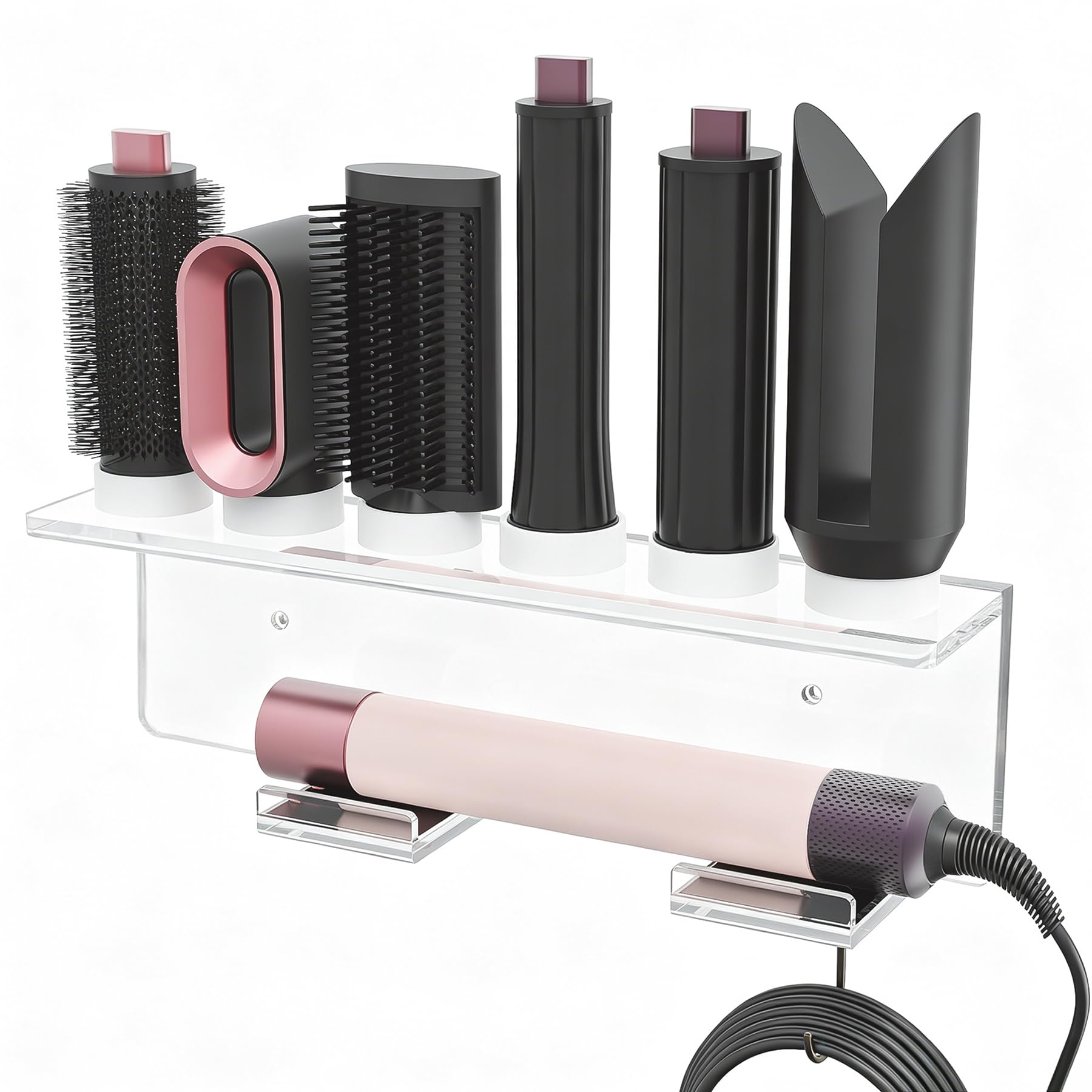 Affogato Wandhalterung, passend für sämtliche Dyson Airwrap Styler Zubehörteile. Verbesserte Acryl-Aufbewahrungsregal mit 6 Löchern, ideal für das Badezimmer