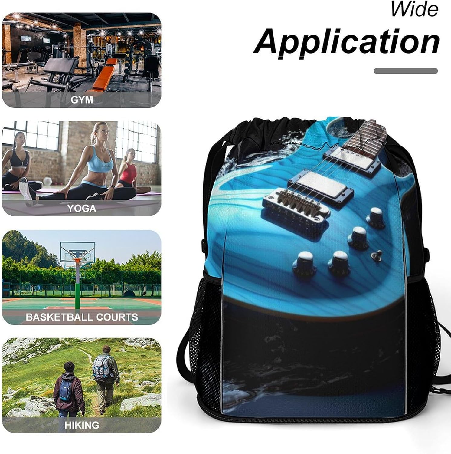 Blue Guitar Drawstring Backpack Sports Gym Bag Dry And Wet Separation String Sackpack Bag for Women Men