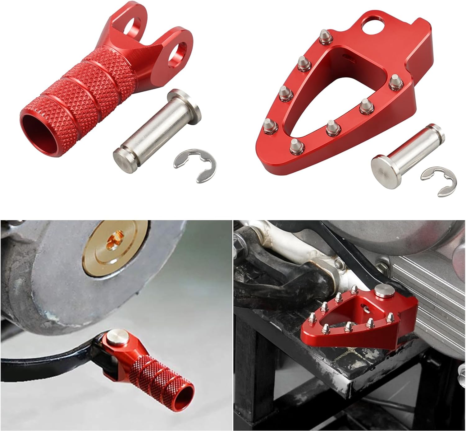 NICECNC Red Gear Shift Lever Tip Brake Foot Pedal Plate Kit Compatible with Honda XR650L 1993-2024,Dirt Bike Aluminum