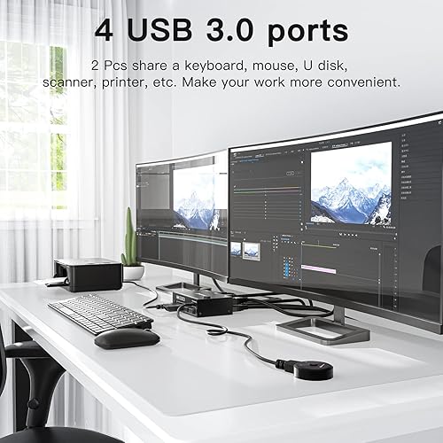 Miniatura 6 de Interruptor KVM USB 3.0 HDMI Dual Monitor, Conmutador de pantalla extendida HDMI USB para 2 computadoras, 2 monitores y 4 puertos USB 3.0, con