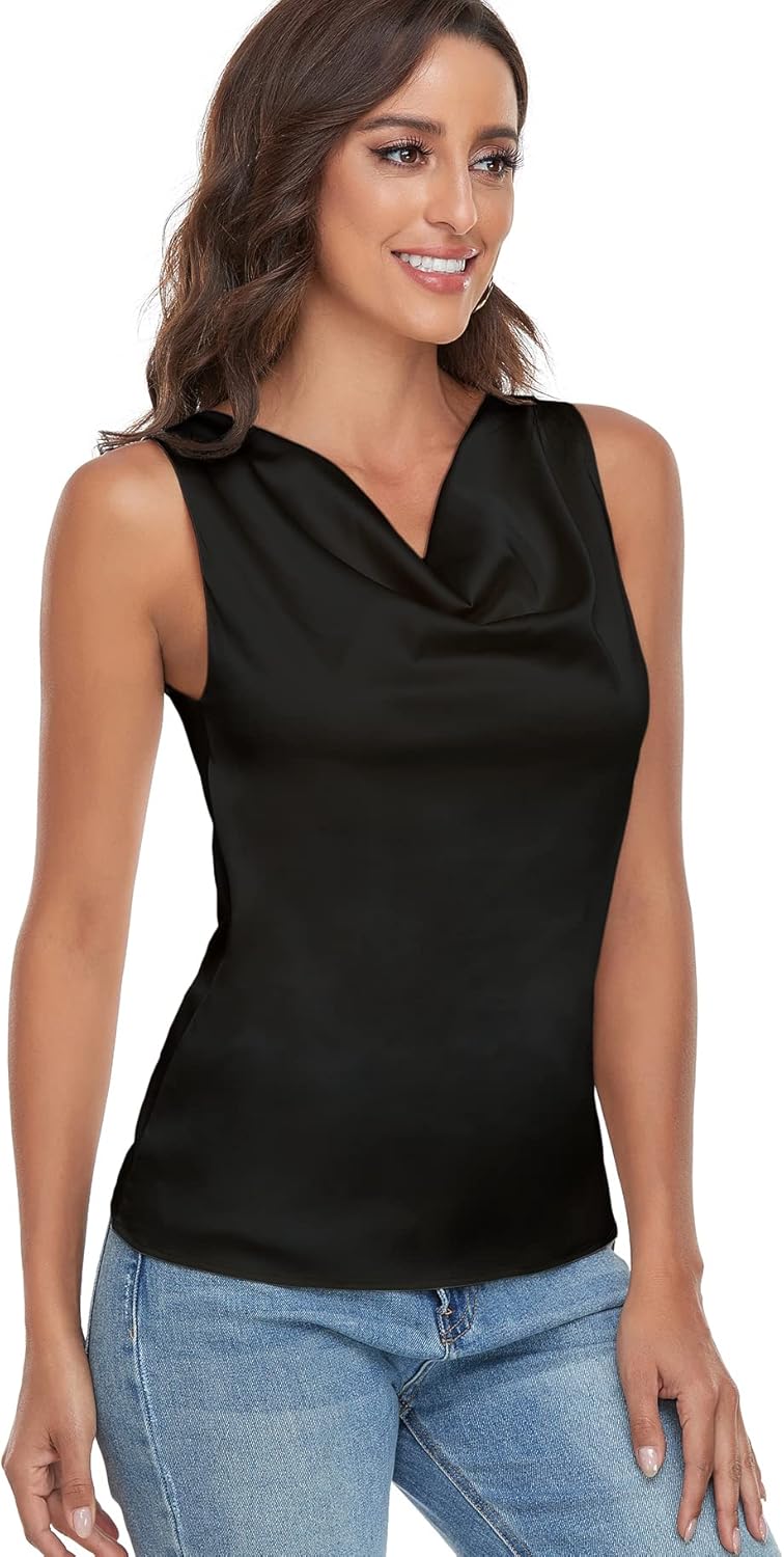 Wantschun Women's Cowl Neck Camisole Silk Satin Adjustable Spaghetti Strap Tank Top Cami Blouse S-3XL - Image 5