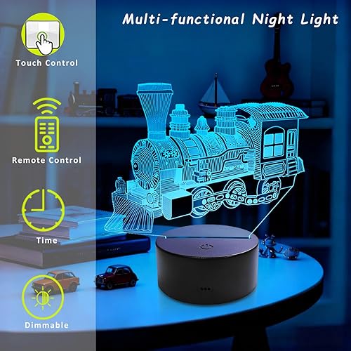 Miniatura 2 de Luz nocturna de tren de vapor, lámpara de ilusión 3D para niños, multicolor cambiante con control remoto de temporizador, trenes de juguete, regalos