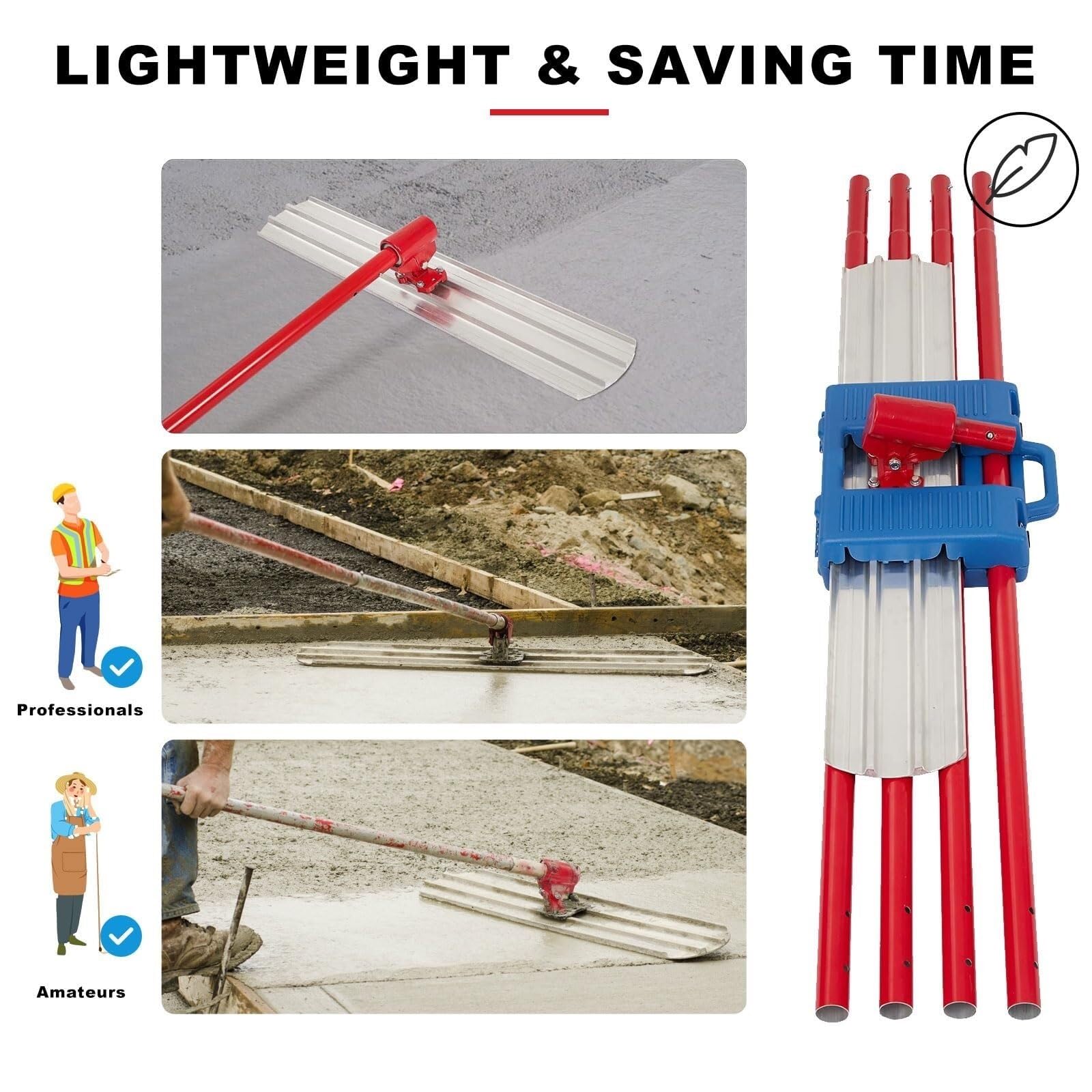 Frattazzo per calcestruzzo 48 x 8 pollici con cassetta portautensili in plastica per il trasporto, per la finitura del calcestruzzo, estremità arrotondata in lega di alluminio e magnesio, manici est