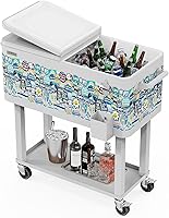 Vista 20 de VINGLI Baúl de hielo rodante de 80 cuartos de galón, carrito portátil para fiestas en el patio, bar, con estante, piscina de bebidas con abridor