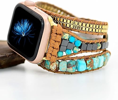 Miniatura 2 de Youthrun Handmade Boho Watch Band Compatible with Apple Watch 49MM 45MM 44MM 42MM 41MM 40MM 38MM Beaded Wrap Bracelet for iWatch Ultra, Series