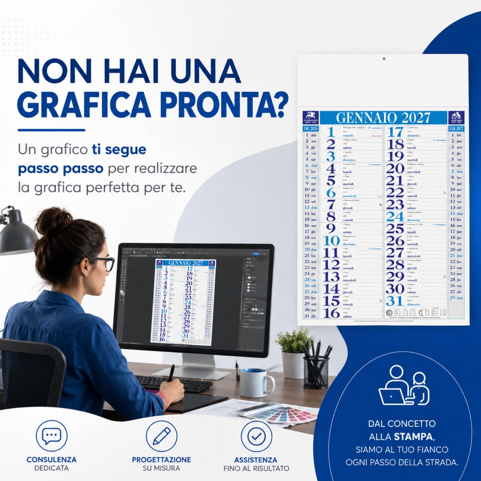 Calendari Personalizzati 2027 in Stock da 100 Pezzi Olandesi Grandi da Muro Notes sul Retro per Gadget Pubblicitari di Fine Anno e come Omaggio per i Clienti o Regali Aziendali | PA640