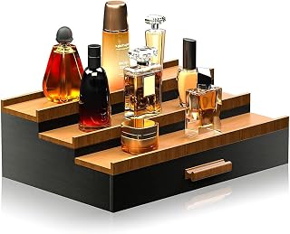 Parfymorganiserare 12,6 x 8,7 x 4,1 parfymstativ i trä, 3 nivåer, upphöjd Cologne organisatör med lådor