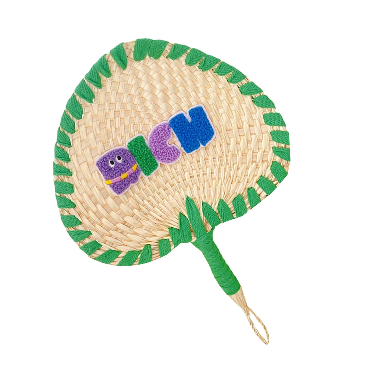 Elnwnnkc C Elnwnnk Artisti Photo Props Hand Fan With Olorful Letter Embroidery Breathable Straw Raft Outdoor Event Decoration Quick-Dry Fabri