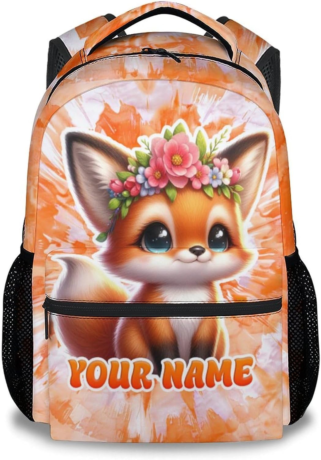 Personalized School Backpacks for Girls - 17 Inch Fox Backpacks for Preschool with Name - Cute Orange Durable Bookbag for Elementary