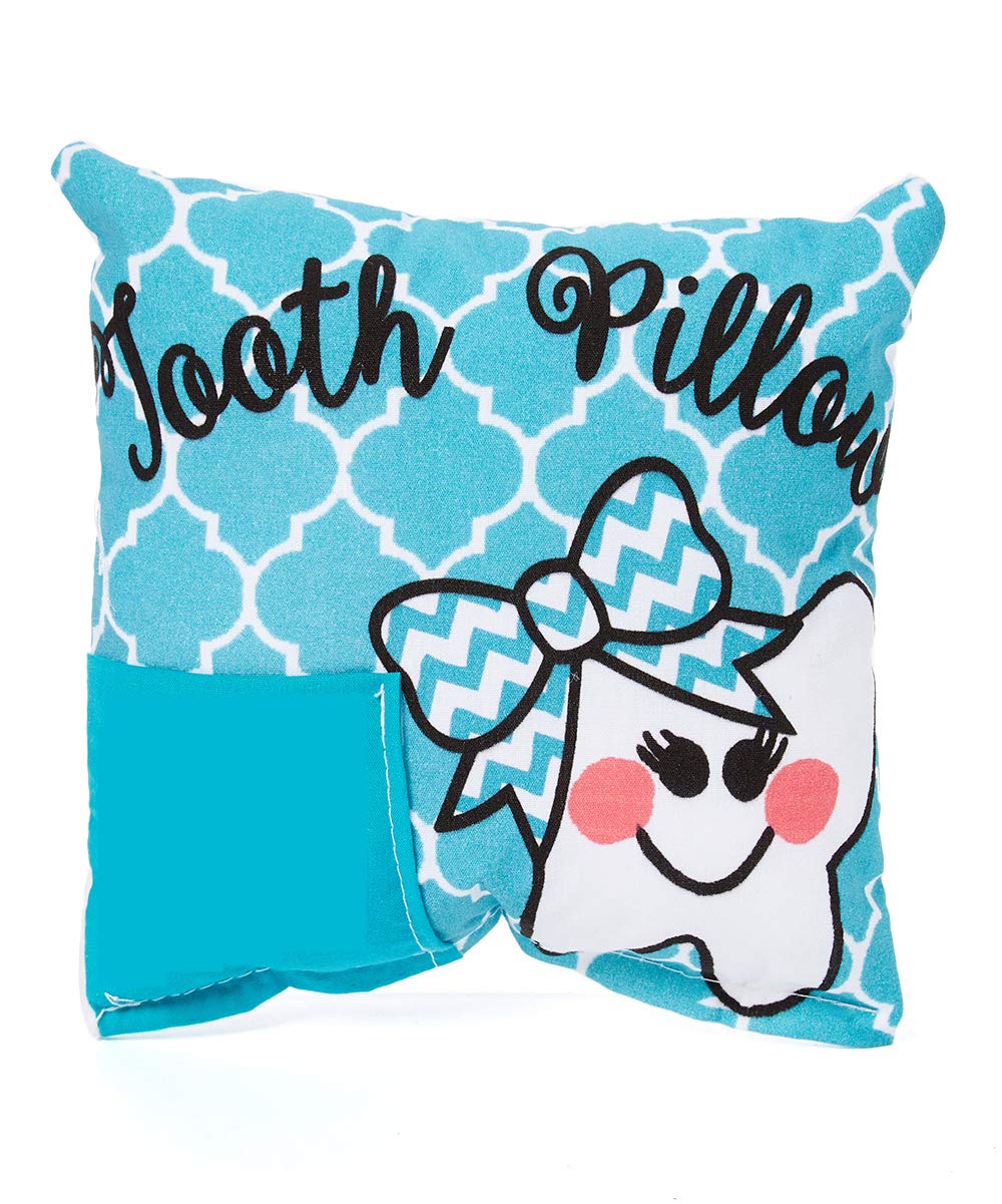 Bunnies and Bows Quatrefoil Tooth Fairy Pillow with Tooth Fairy Dust (Teal)