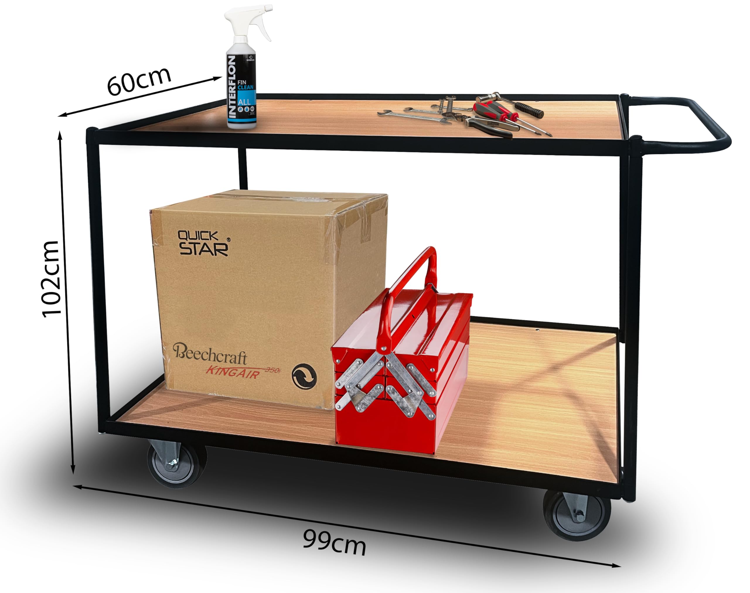 Mobilny wózek platformowy 99×60 cm H102 cm – wózek transportowy do garażu, warsztatu, domu i piwnicy