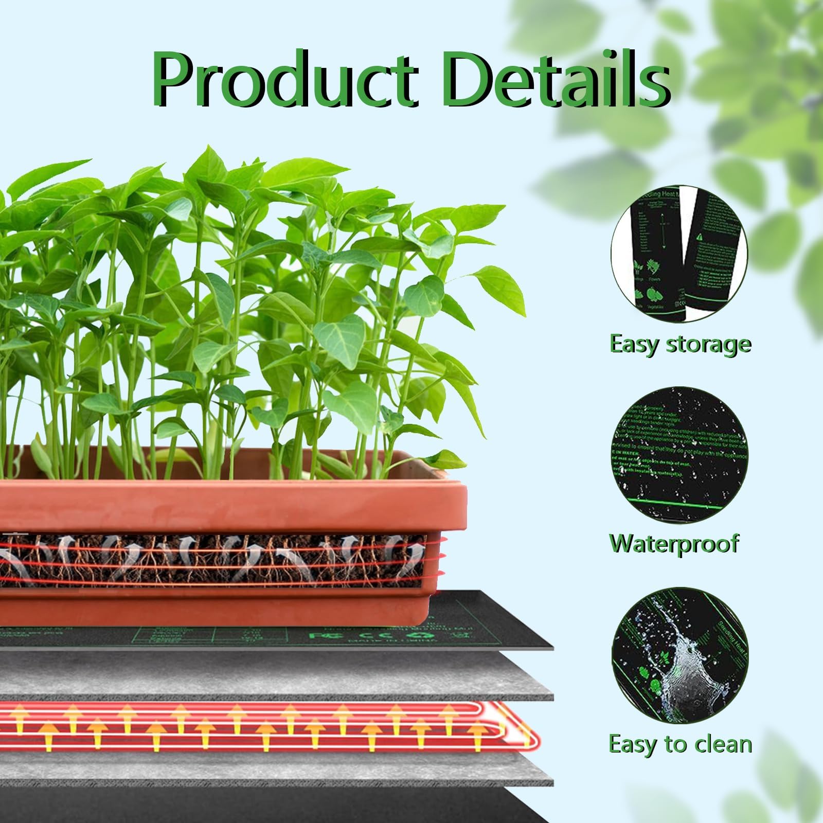 25cm*52cm Estera TéRmica para PláNtulas, Estera Calefactora para Plantas, Alfombrilla Térmica para Plantas con Termostato, para Jardinería Invernaderos Semillas de Cultivos Germinación Cultivo