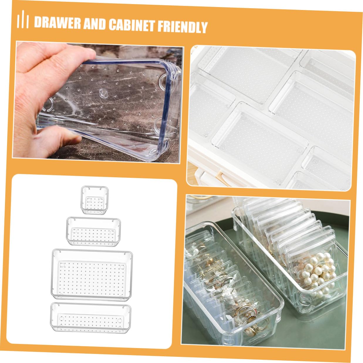 15 Pezzi Organizer Trasparente per Cassetti in Pet Multiuso 4 Specifiche, Facile da Pulire, per Cucina e Ufficio, per Posate e Cosmetici