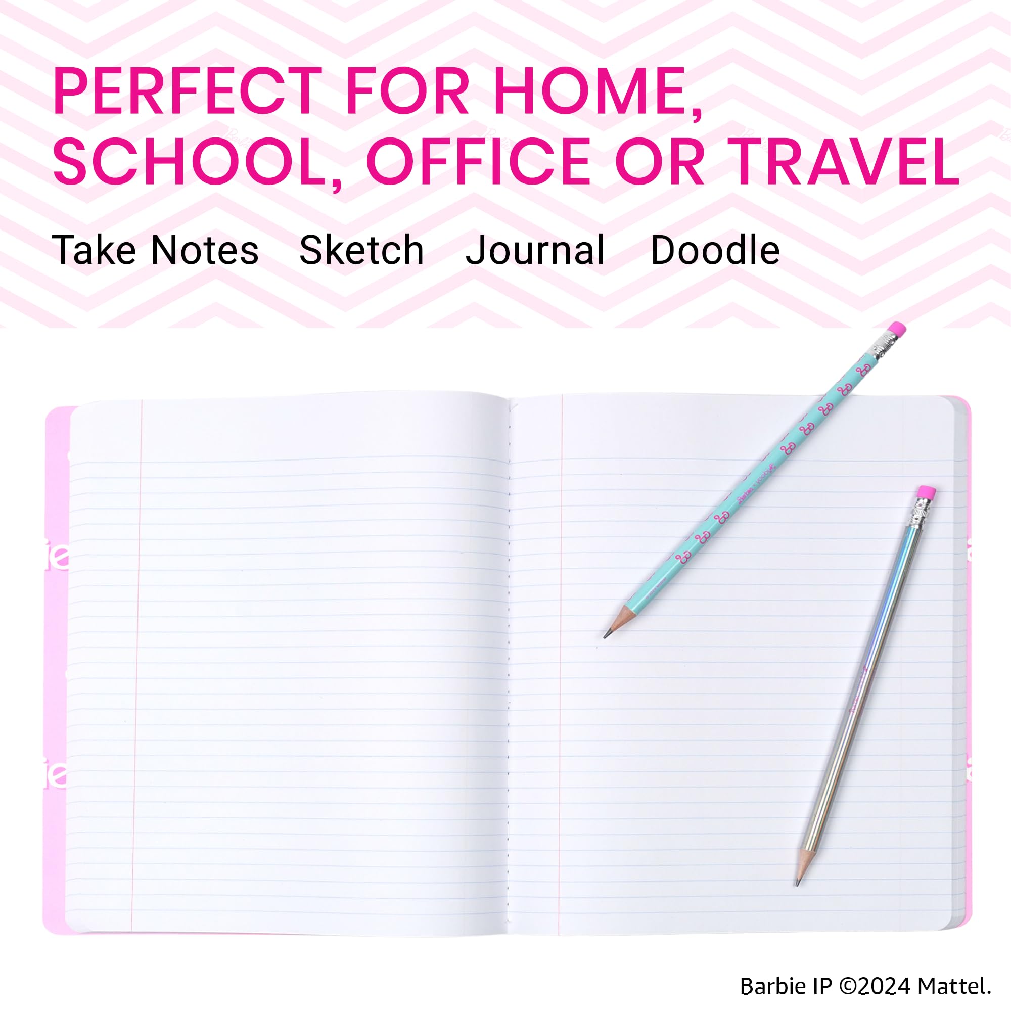 Yoobi Barbie College-Notizbücher, liniert, 3 Stück, 100 Blatt | 3-fach gelochte Blätter, perforierte Seiten, 100-150 Blatt, Multipack (3er-Pack oder 6er-Pack), lustige Drucke & Designs