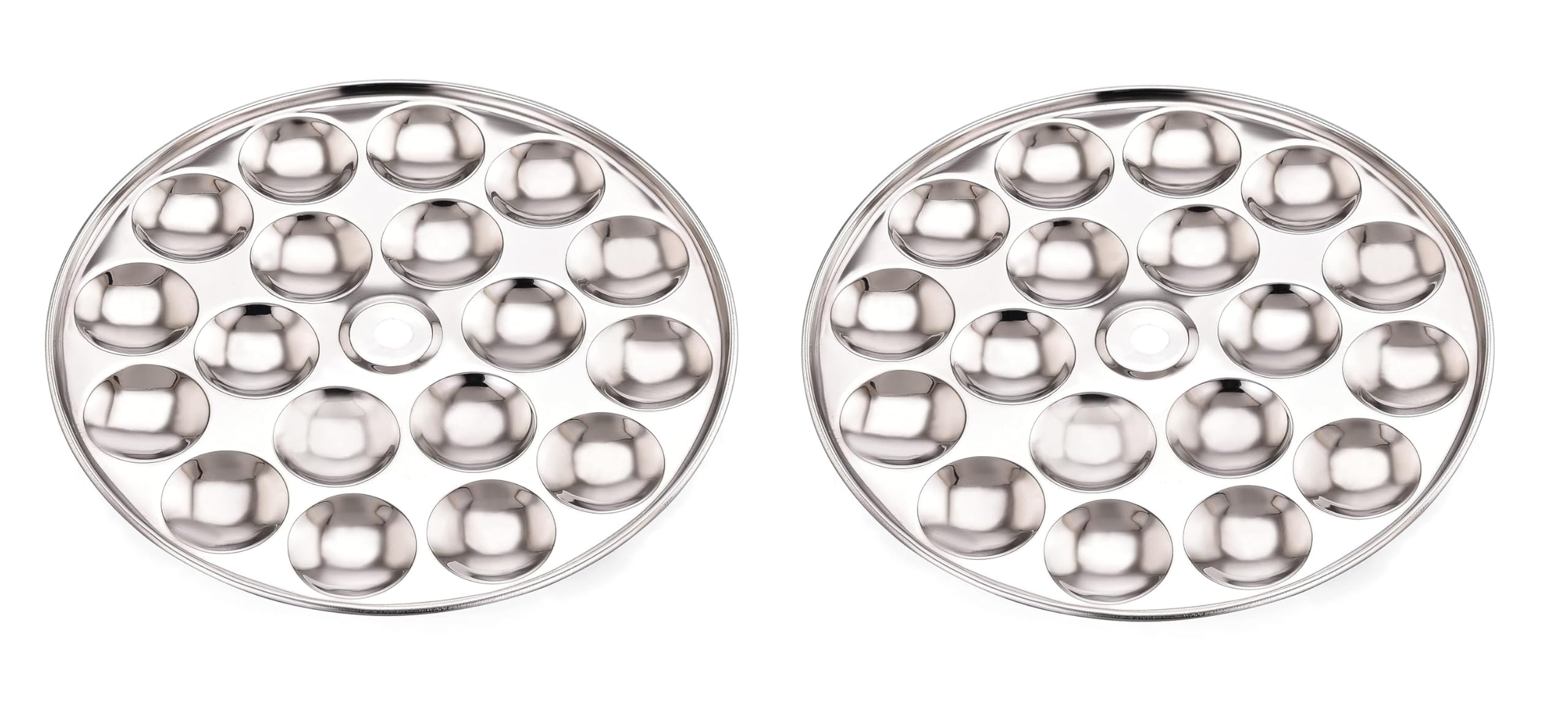 Expresso Stainless Steel Special Mini Idli Plate Without Stand (Thick Gauge), 19.4 cms, 2-Piece, 18 Idlis/Plate, Set of 2 Pcs