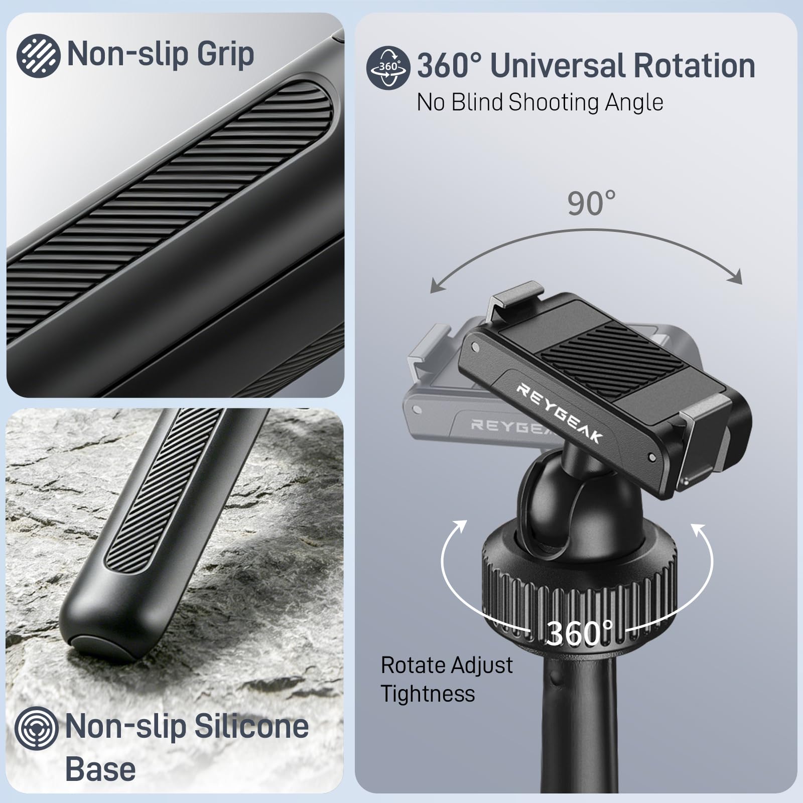 REYGEAK Trípode magnético para selfie para DJI Osmo Action 6/5/4/3/Nano, mango de cámara extensible con soporte de liberación rápida, cabeza de bola de 360° para video vertical, soporte de trípode