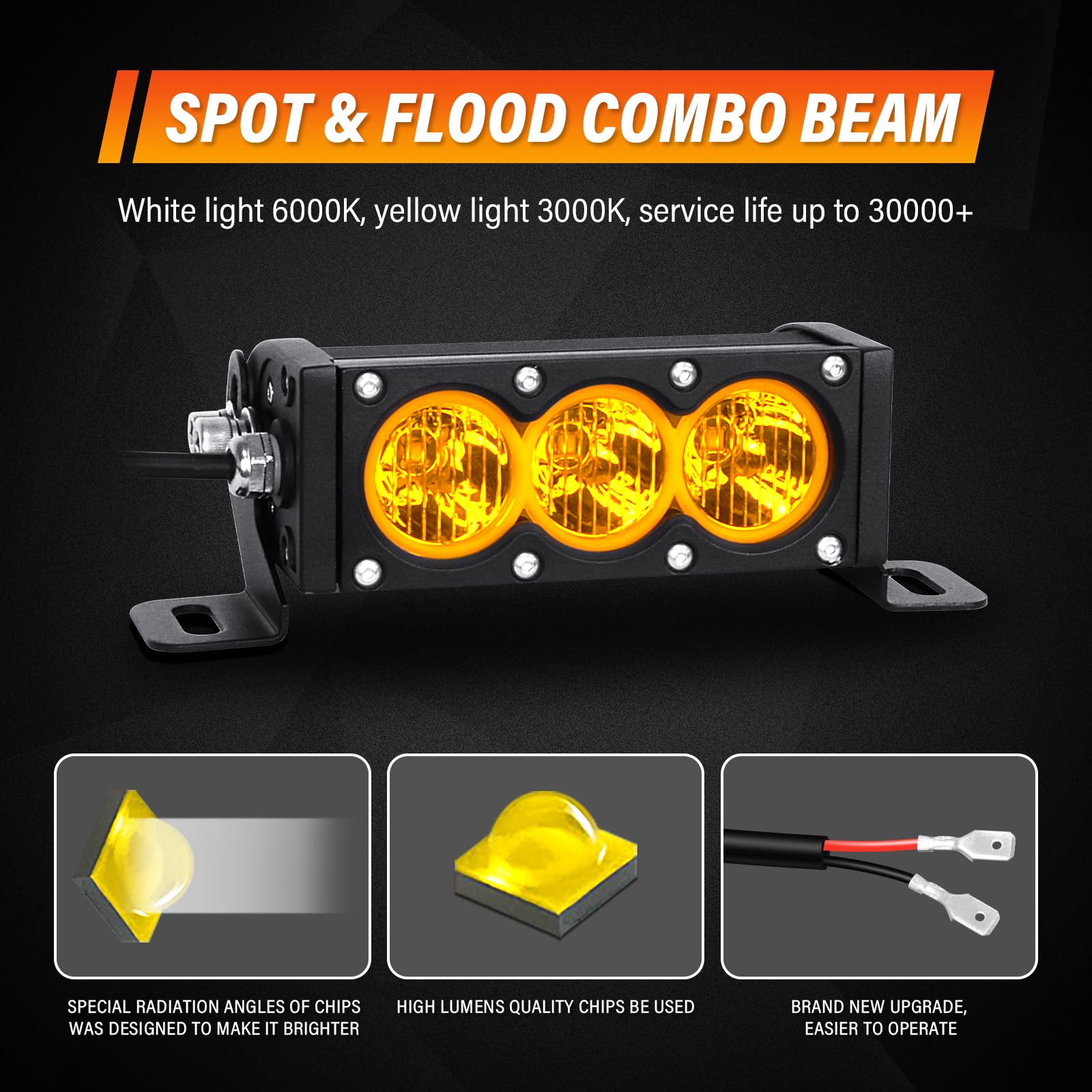 AUXTINGS 2 x 15 cm bursztynowa listwa świetlna LED z jednym rzędem 30 W, 30 W, lampa przeciwmgielna, światło robocze, LED, UTV, ciężarówka, 4x4, samochody, SUV, ATV, światła przeciwmgielne z