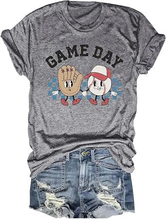 Womens Baseball Game Day T-Shirt Casual Short Sleeve Family Sports Mothers Day Mom Graphic Tees Tops