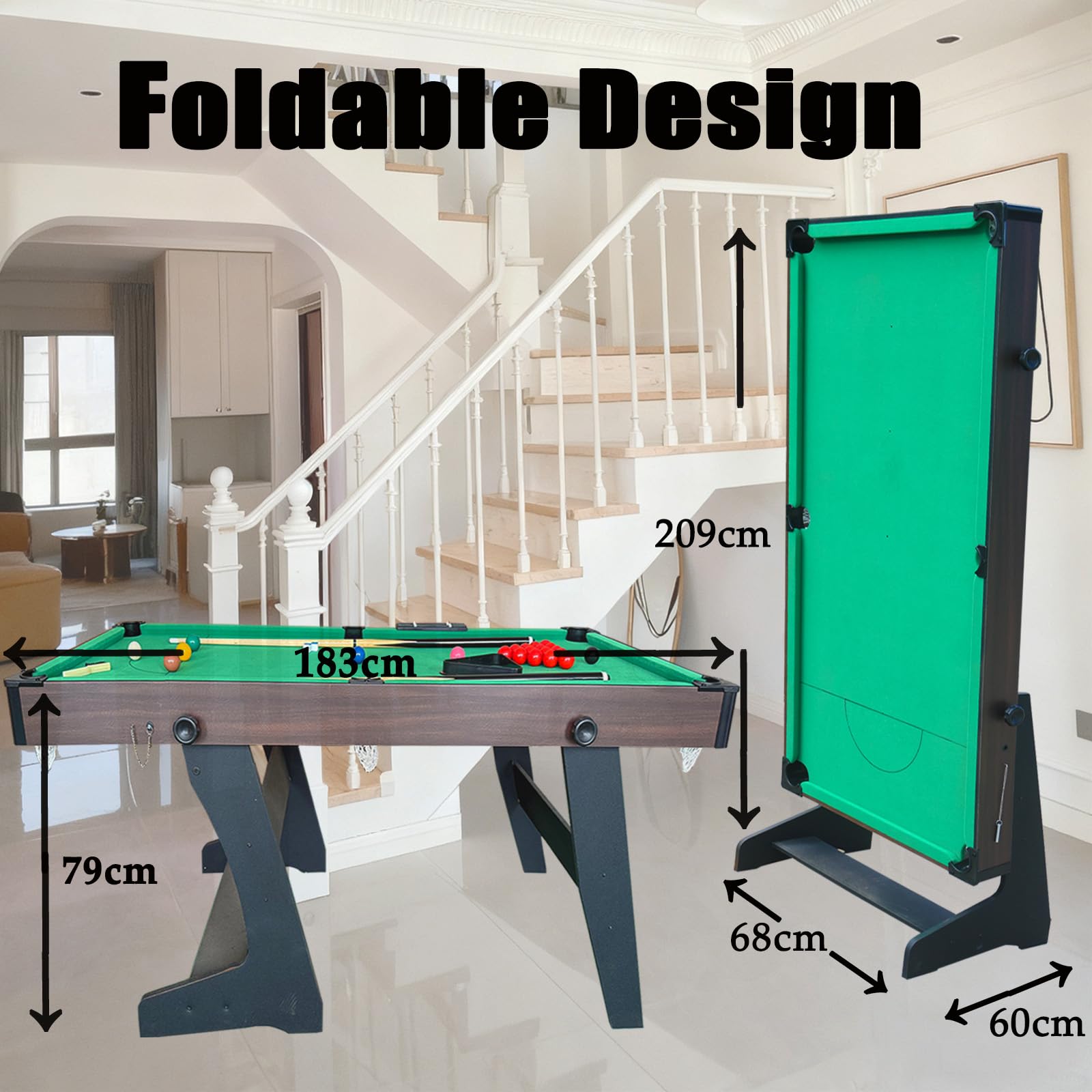 6FT Poolbillardtisch Klappbarer Snookertisch Billardtisch mit sämtlichem Zubehör für Kinder und Erwachsene
