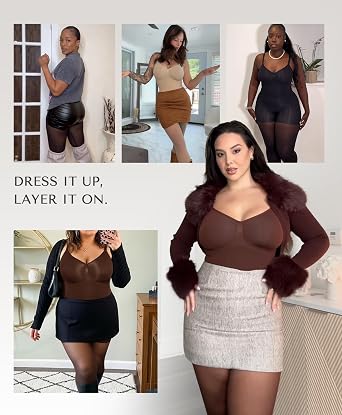 SHAPELLX Full Body Shapewear for Women Tummy Control Sheer Footless Pantyhose Compression Tights Body Shaper Bodysuit