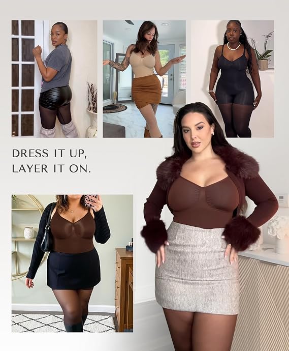 SHAPELLX Full Body Shapewear for Women Tummy Control Sheer Footless Pantyhose Compression Tights Body Shaper Bodysuit