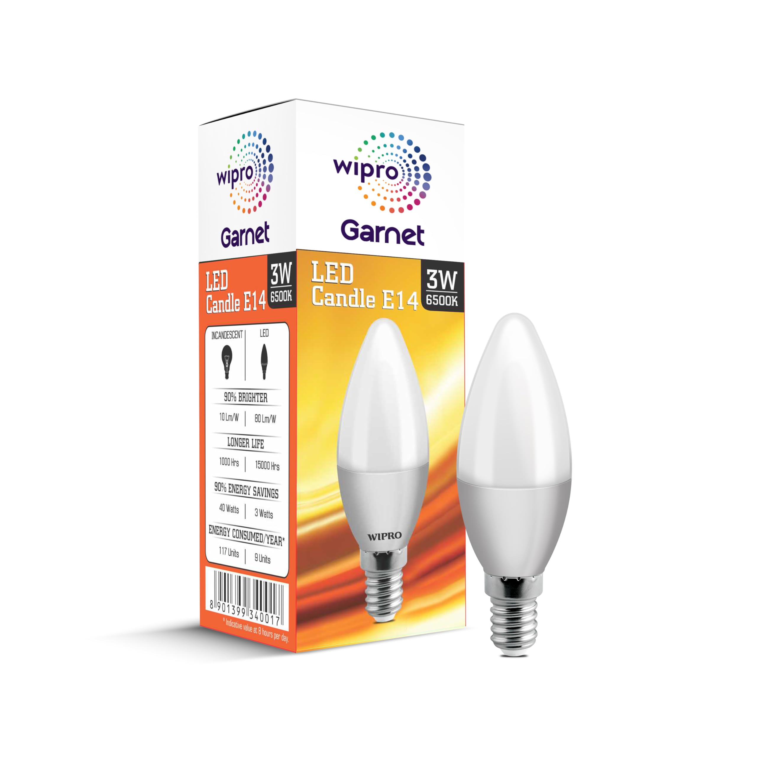 Wipro Garnet 3 W E14 Base Frosted Candle LED Bulb | Cool Day White (6500K) | Pack of 1 | Clear optics for sparkling effect | LED Filament Bulb for Home, office, chandellior, decorative lamp shade-image-49